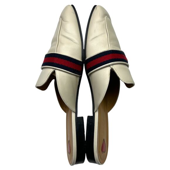 GUCCI Peyton Marmont GG Web Striped Mule EU 41 US 11 Beige Red Blue Leather Flat - Picture 4 of 13